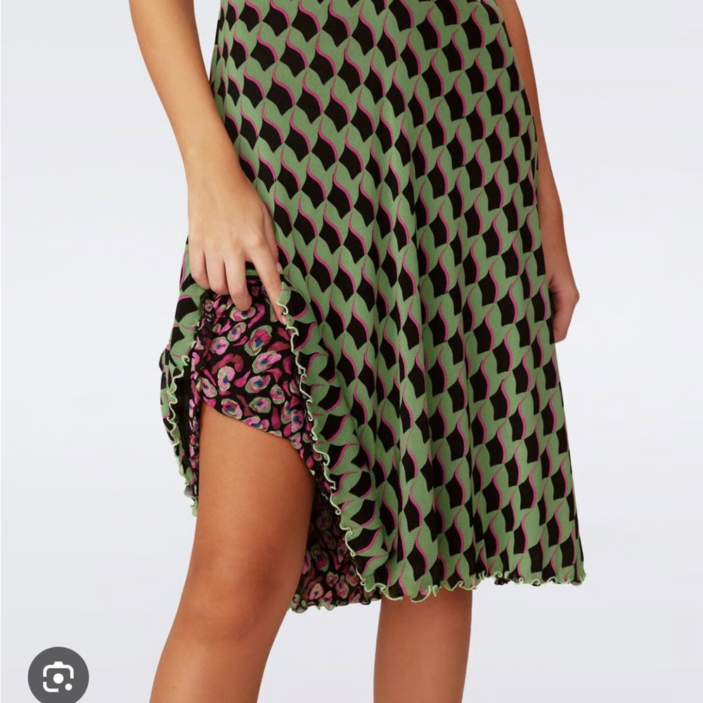 DVF Koren Reversible Dress in Bird Weave Green/Leopard Soirée - Picture 4 of 15